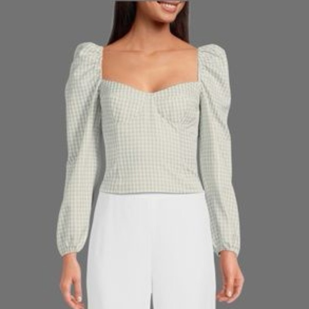 Gianni Bini Gingham Puff Sleeve Blouse